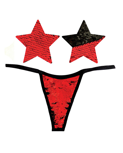 Neva Nude Naughty Knix Sookie Flip Sequin G-String & Pasties - Red/Black O/S