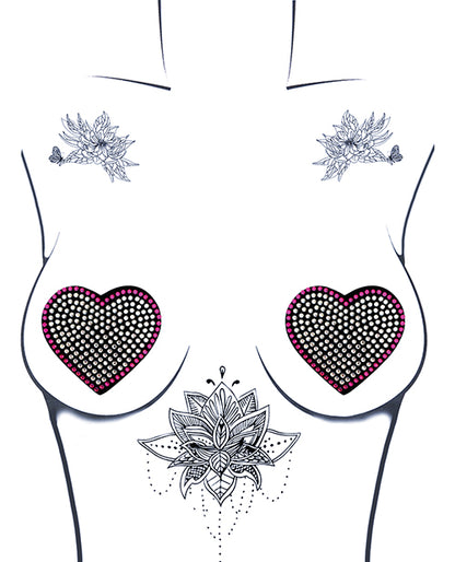 Neva Nude Burlesque Heart N' Soul Crystal Heart Pasties - Pink/Clear O/S