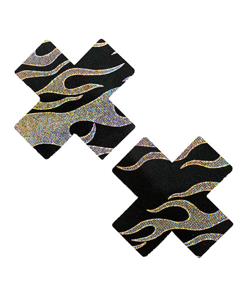 Neva Nude Robo Meltdown Holographic X Factor Pasties - Black/Silver O/S