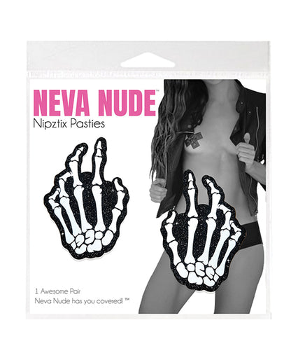 Neva Nude Holographic Skeleton Hands Pasties - White/Black O/S