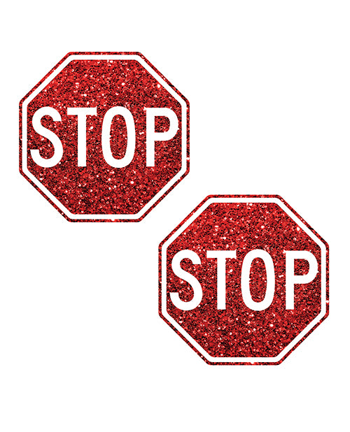 Neva Nude Stop Sign Glitter Pasties - Red O/S