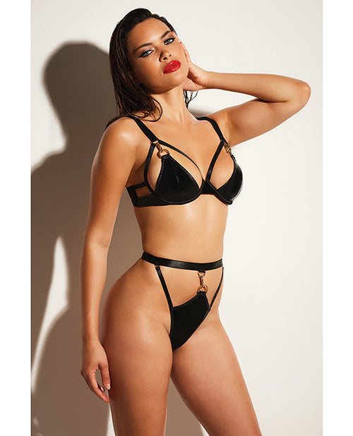 Fetish Excitement Unlined Underwire Vinyl Bra & Panty W/d-ring & Metal Clasp Black by Oh La La Cheri