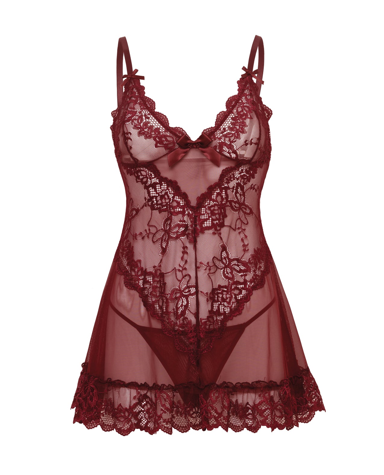 Valentine Lacey Babydoll w/G-String - Zinfandel