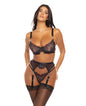 Azalea Underwire Embroidered Bra, Garter Belt & G-string Cheri Holiday/black