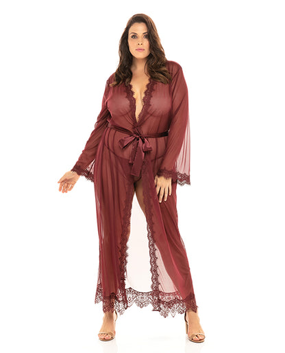 Provence Eyelash Lace Floor Length Robe Zinfandel 1X/2X