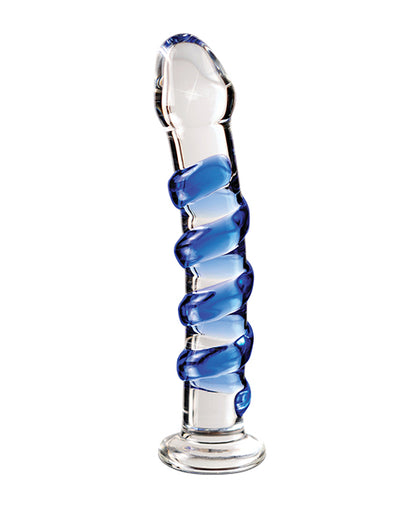 Icicles No. 5 Hand Blown Glass Massager - Clear w/Blue Swirls