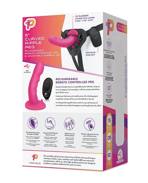 Pegasus 6" Rechargeable Ripple Peg w/Adjustable Harness & Remote - Pink