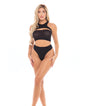 Pink Lipstick Divine Bandeau, Harness Top, & High Waist Thong Black O/S