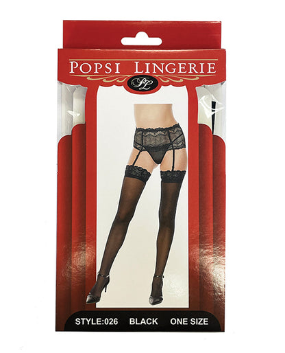 Silicone Lace Top Thigh High Black O/S