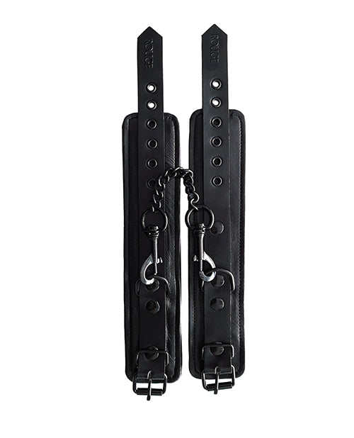 Rouge Leather Ankle Cuffs - Black with Black by Rouge Group Ltd