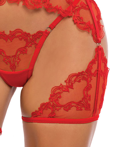 Baroque Heart Embroidered Lace 3 pc Chaps Set - Red