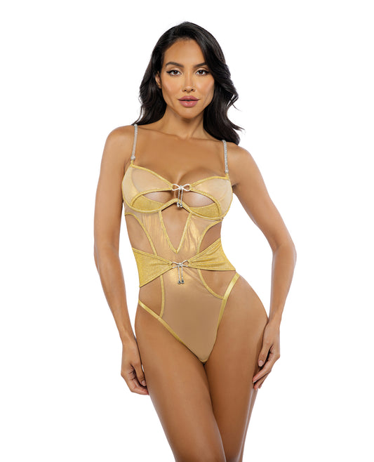 Gilded Beauty Metallic Shimmer Mesh Teddy w/Rhinestone Accents - Gold