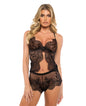 Dreamer's Lust Scalloped Eyelash Lace and Satin 2 pc Camisole Set - Black