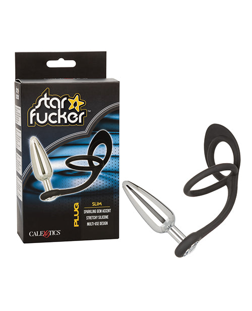 Star Fucker Slim Gem Plug w/Silicone Enhancer - Black by California Exotic Novelties