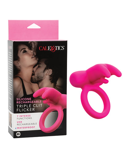 Silicone Rechargeable Triple Clit Flicker - Pink