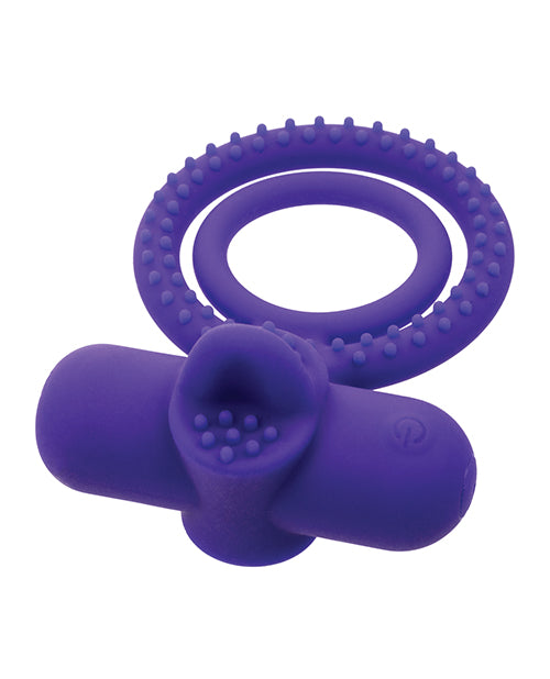 Couple's Enhancer Silicone Rechargeable Dual Climaxer Enhancer w/Flickering Tongue - Purple