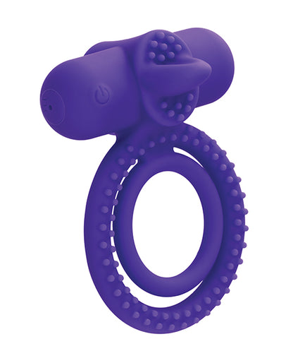 Couple's Enhancer Silicone Rechargeable Dual Climaxer Enhancer w/Flickering Tongue - Purple