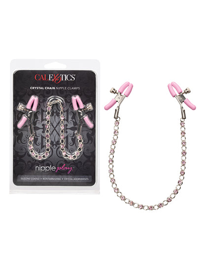 Nipple Play Crystal Chain Nipple Clamps - Pink