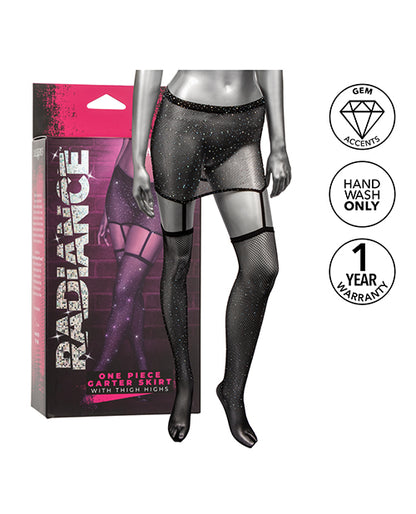 Radiance One Piece Garter Skirt W/thigh Highs - Black