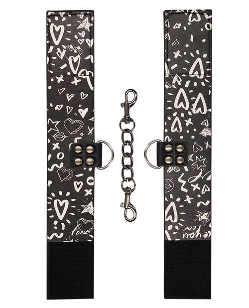 Shots Ouch Love Street Art Fashion Printed Ankle Cuffs - Black by Shots America LLC
