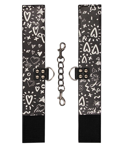 Shots Ouch Love Street Art Fashion Printed Ankle Cuffs - Black by Shots America LLC