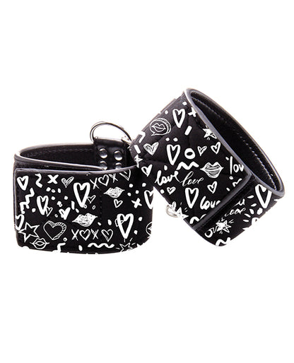 Shots Ouch Love Street Art Fashion Printed Ankle Cuffs - Black by Shots America LLC