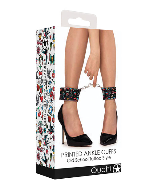 Shots Ouch Old School Tattoo Style Printed Ankle Cuffs- Black by Shots America LLC
