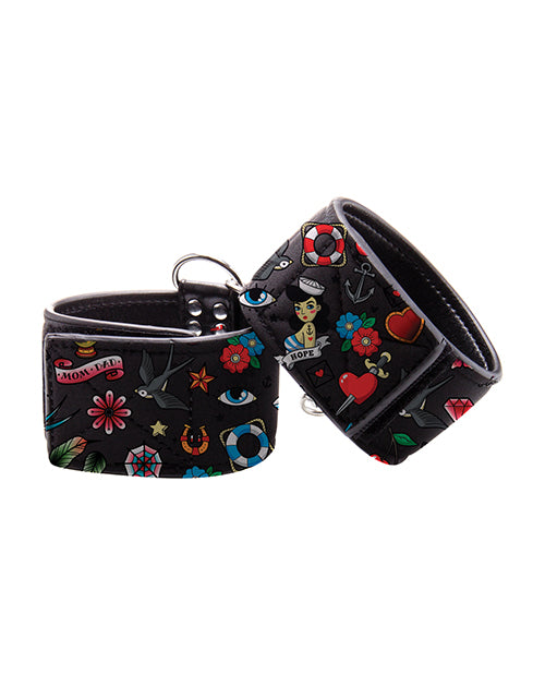 Shots Ouch Old School Tattoo Style Printed Ankle Cuffs- Black by Shots America LLC