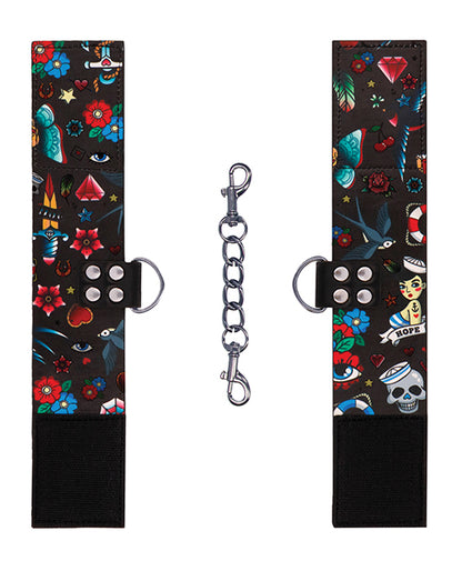 Shots Ouch Old School Tattoo Style Printed Ankle Cuffs- Black by Shots America LLC