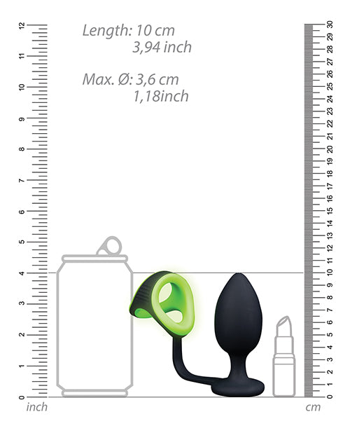 Shots Ouch Butt Plug w/Cock Ring & Ball Strap - Glow in the Dark by Shots America LLC