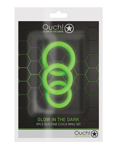 Shots Ouch 3 pc Cock Ring Set - Glow in the Dark by Shots America LLC