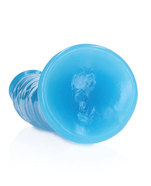 Shots RealRock 7" Slim  Dildo Glow in the Dark - Neon Blue