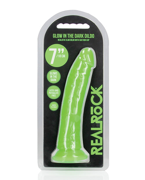 Shots RealRock 7" Slim  Dildo Glow in the Dark - Neon Green