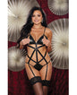 Strappy Crotchless Open Front Teddy W/garters Black