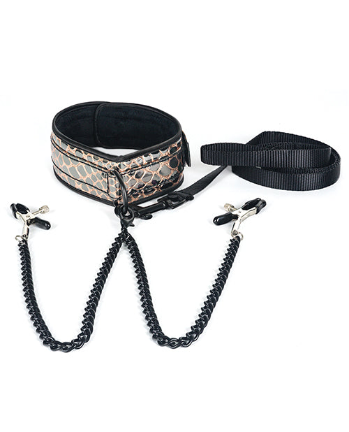 Spartacus Faux Leather Collar & Leash W/black Nipple Clamps by Spartacus