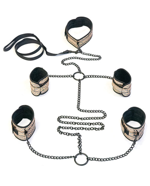 Spartacus Faux Leather Collar To Wrist & Ankle Restraints Bondage Kit W/leash by Spartacus