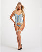 Lace & Mesh Bustier W/lace Up Center, Garter Belt & Thong Blue