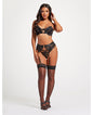 Scalloped Lace Bra W/gold Chain, Garter Belt & Thong Black