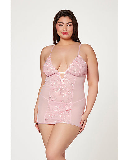 Floral Mesh Chemise & G-string Pink