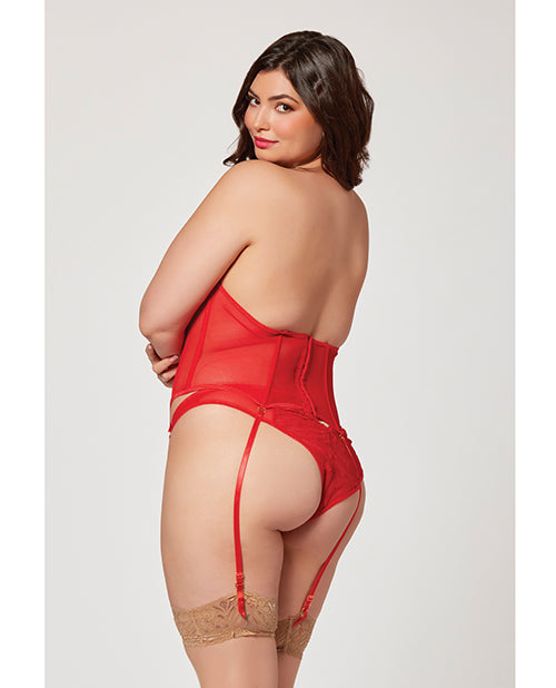 Valentines Heart Embroidered Mesh Bustier & Panty Red