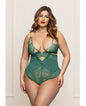 Lace and Mesh Open Crotch Teddy w/Gold Straps - Green 1X/2X