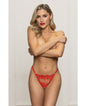 Embroidered Lace Open Crotch Thong w/Gold Accents - Red