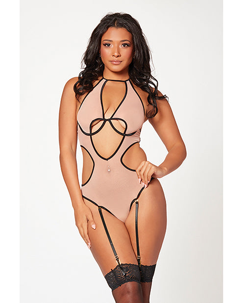 Mesh Cut Out Halter Teddy O/s