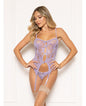 Floral Lace and Mesh Cami w/Attached Garters & Thong - O/S