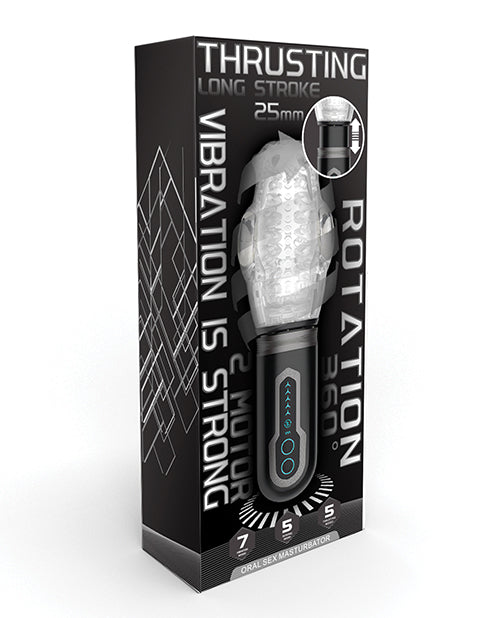 Thrusting, Vibrating & Rotating Oral Sex Masturbator- Black