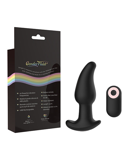 Gender Fluid Twirler Anal Vibe w/Remote - Black