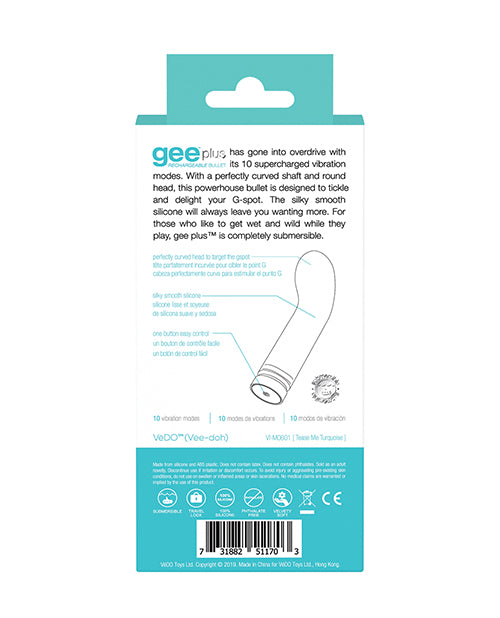 VeDO Gee Plus Rechargeable Vibe - Tease Me Turquoise by Savvy Co.