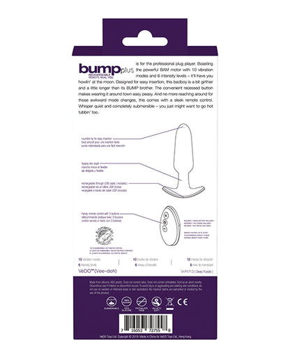 VeDO Bump Plus Rechargeable Remote Control Anal Vibe - Deep Purple by Savvy Co.