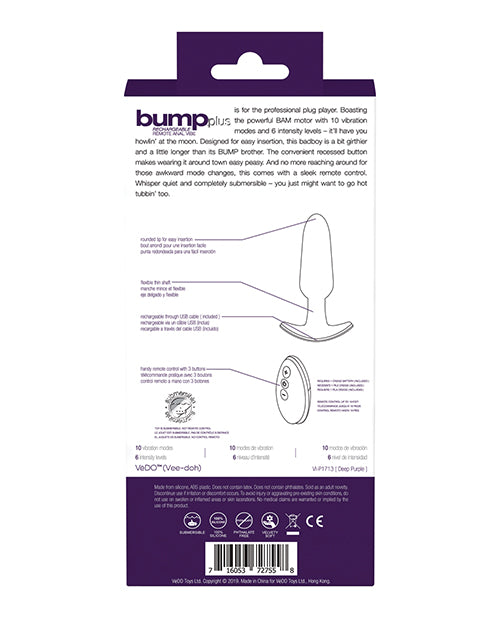 VeDO Bump Plus Rechargeable Remote Control Anal Vibe - Deep Purple by Savvy Co.