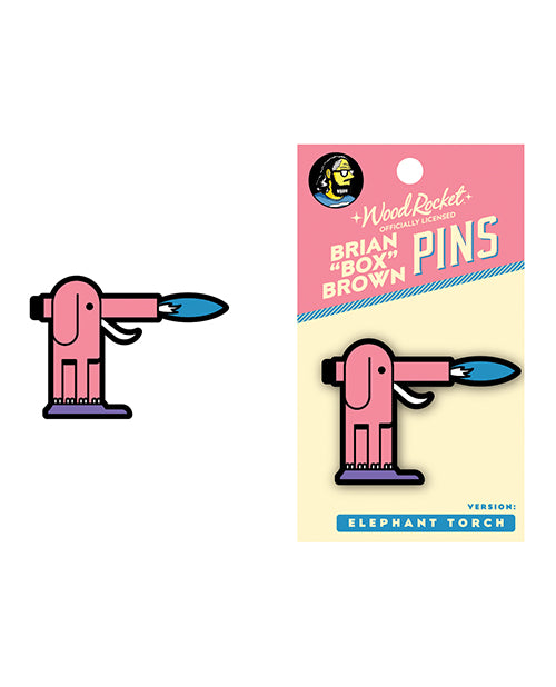 Wood Rocket Box Brown:  Elephant Torch Enamel Pin